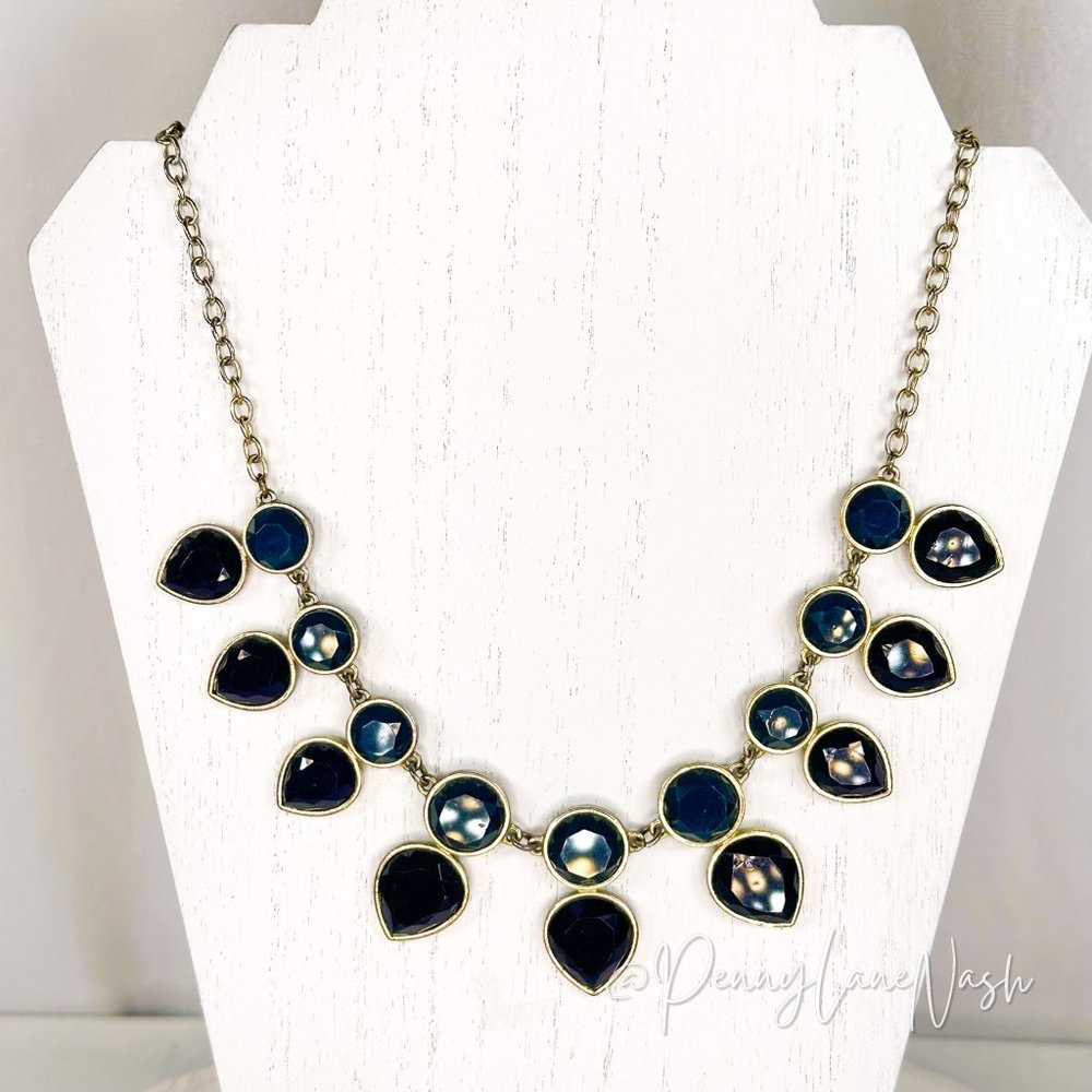 Vintage Navy Blue Circle & Spade Beads Bib Necklace - Picture 2 of 8
